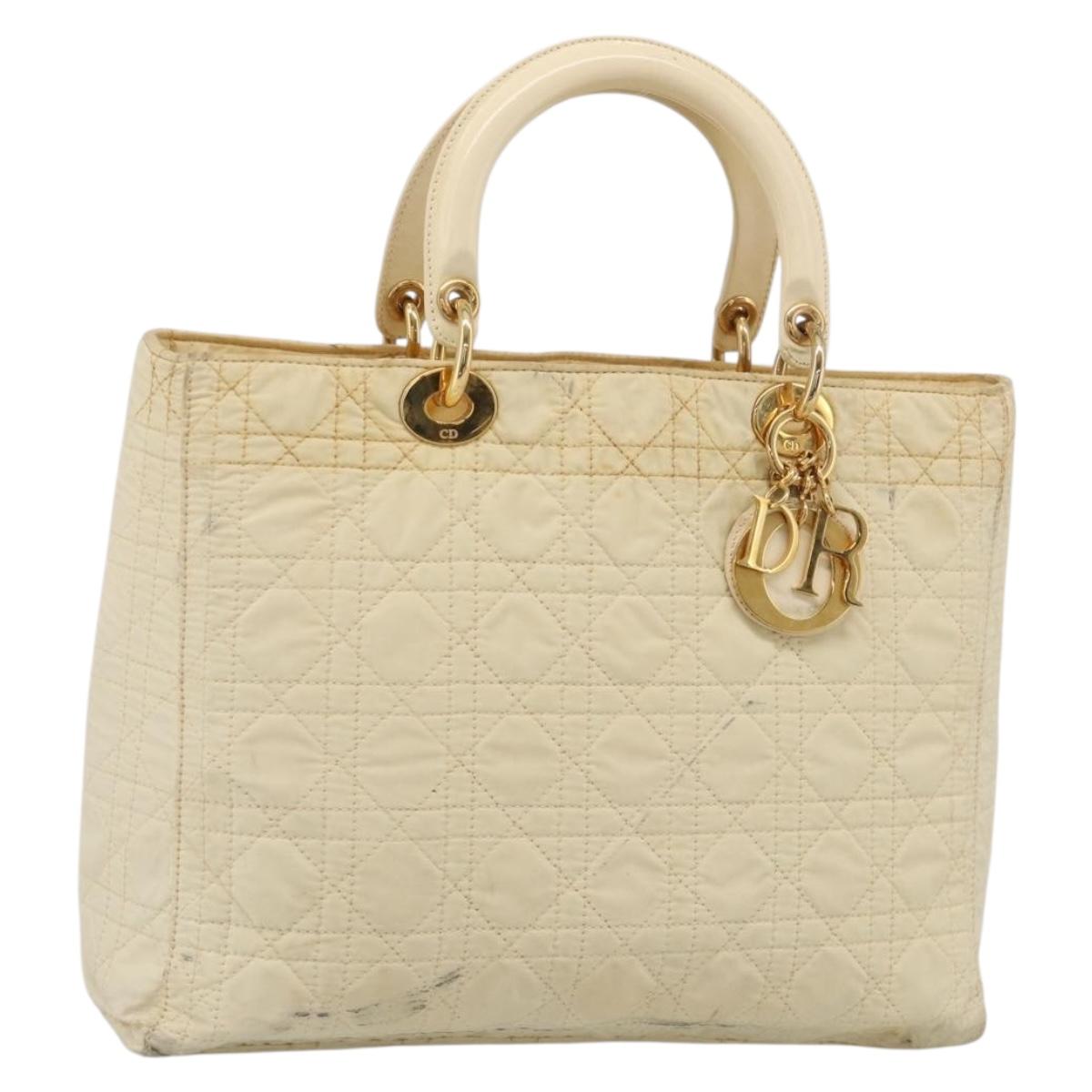 Christian Dior Canage Hand Bag Nylon White Gold Auth bs38060