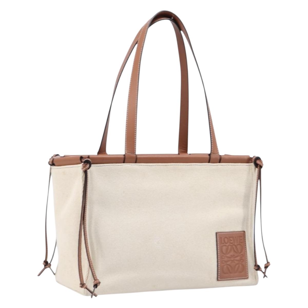 LOEWE Cushion Tote Bag Canvas White Auth bs38063A