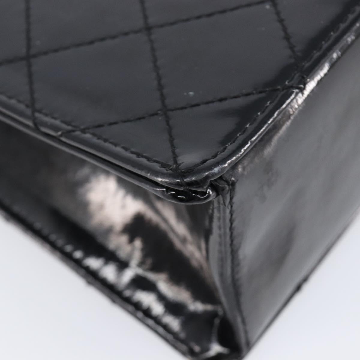 CHANEL Matelasse Hand Bag Patent Leather Black Gold CC Auth bs38065
