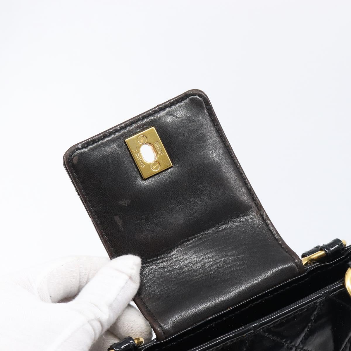 CHANEL Matelasse Hand Bag Patent Leather Black Gold CC Auth bs38065