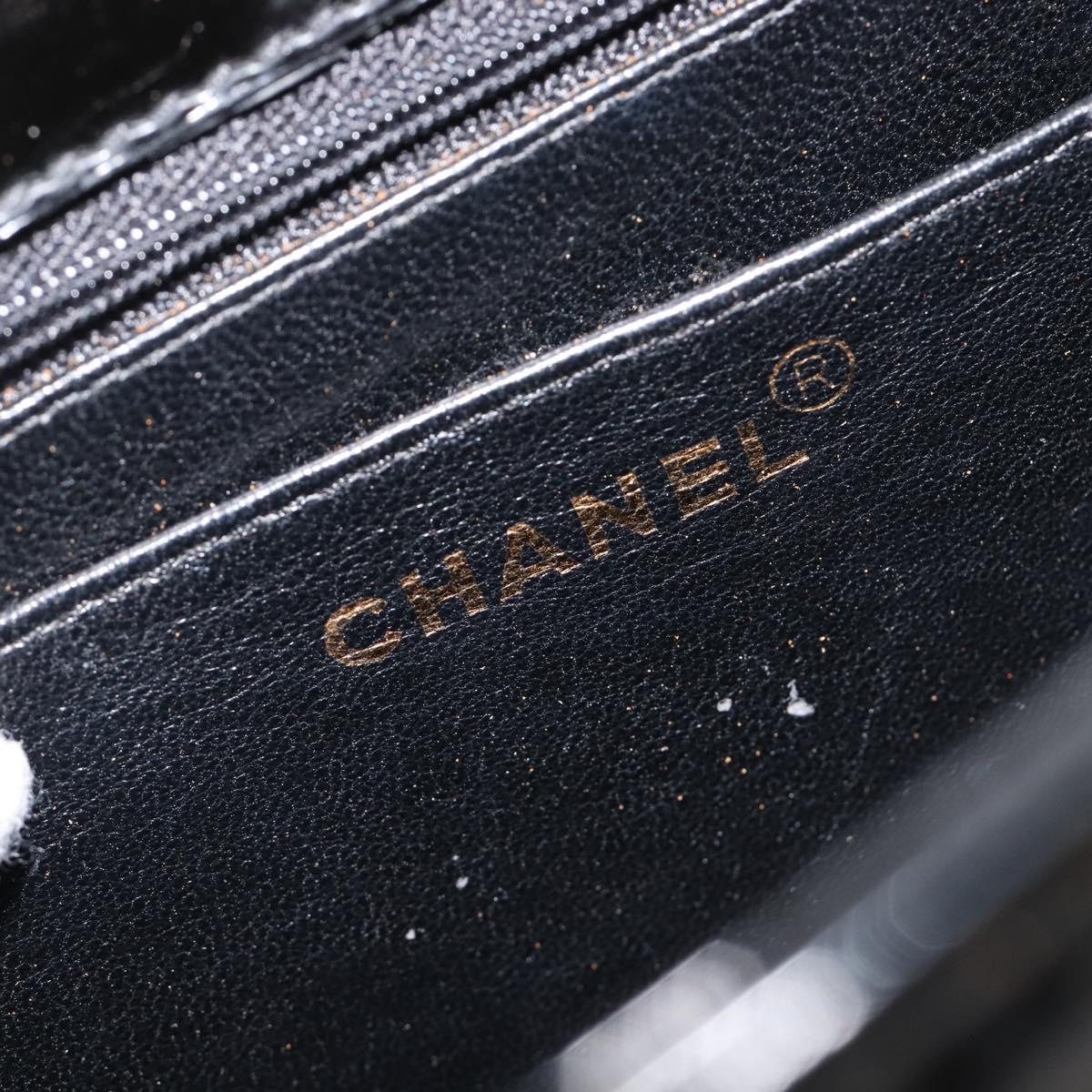 CHANEL Matelasse Hand Bag Patent Leather Black Gold CC Auth bs38065