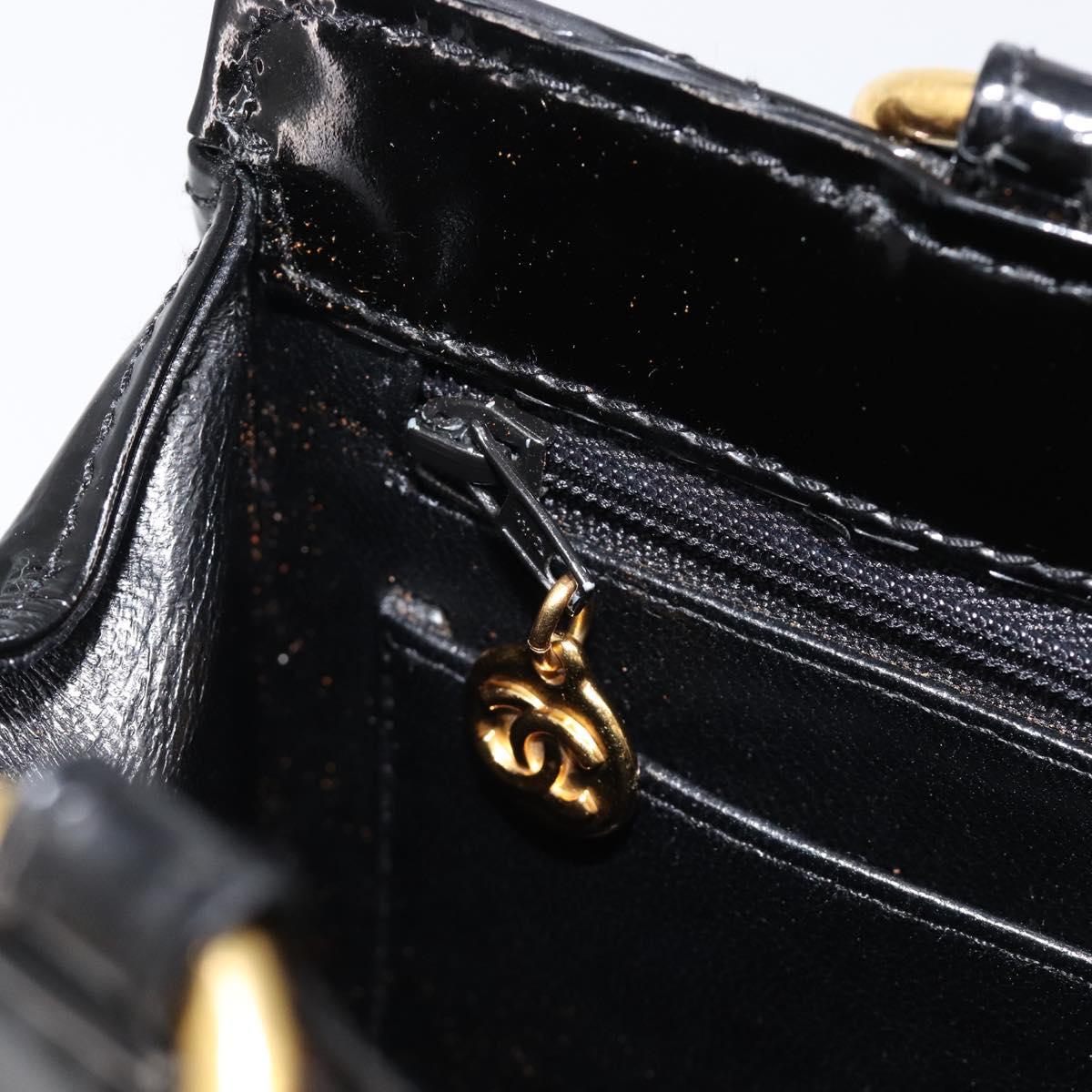 CHANEL Matelasse Hand Bag Patent Leather Black Gold CC Auth bs38065