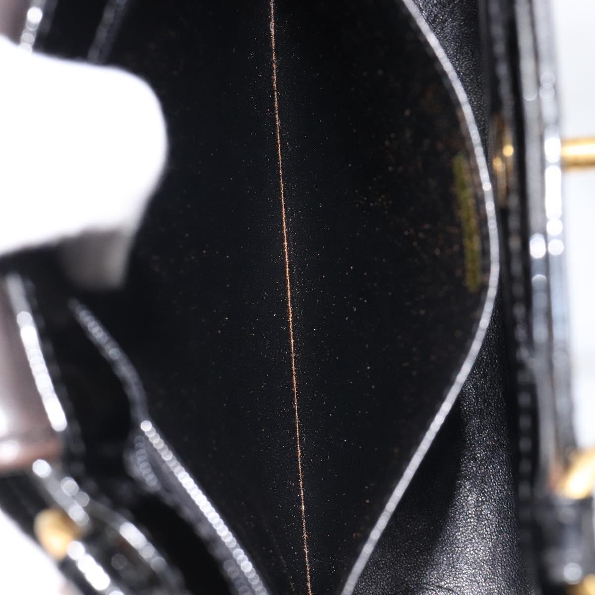 CHANEL Matelasse Hand Bag Patent Leather Black Gold CC Auth bs38065