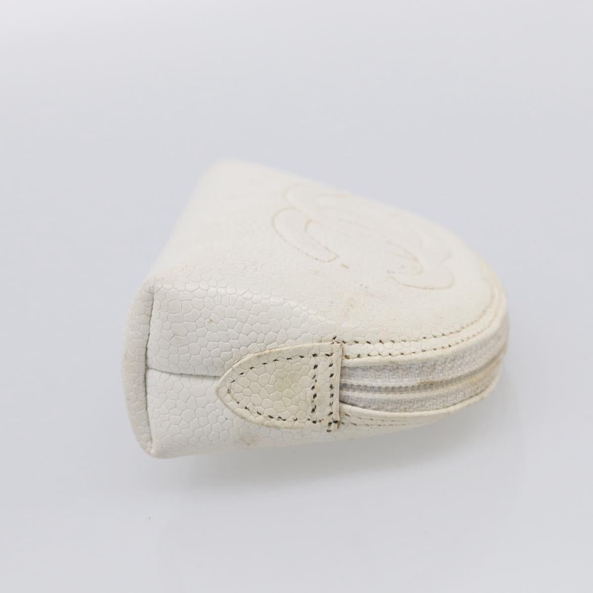CHANEL Pouch Caviar Skin White Gold CC Auth bs38066