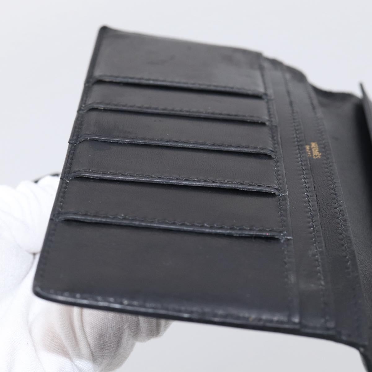 HERMES Bairn Classic Long Wallet Leather Black Gold Auth bs38071