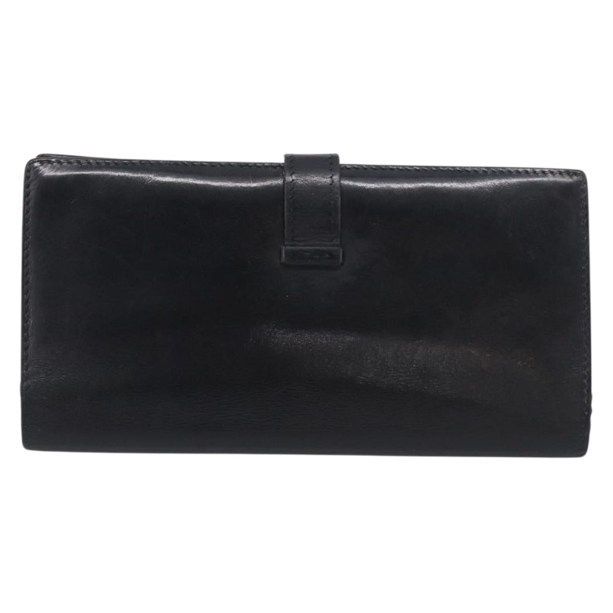 HERMES Bairn Classic Long Wallet Leather Black Gold Auth bs38071
