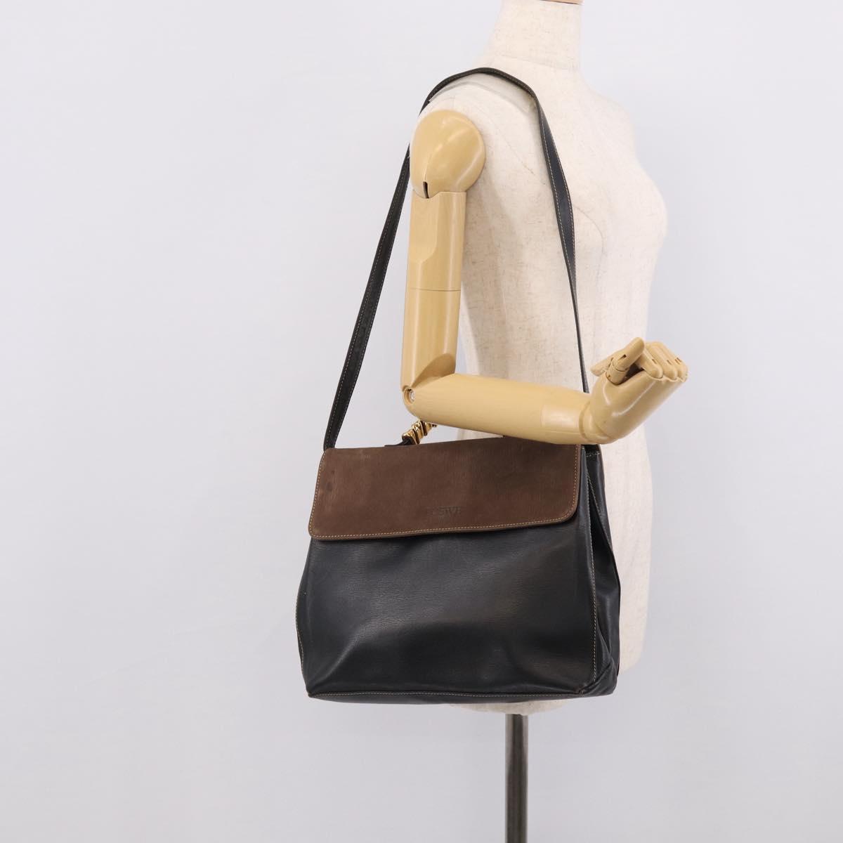 LOEWE Velazquez Hand Bag Leather 2way Black Gold Auth bs38072