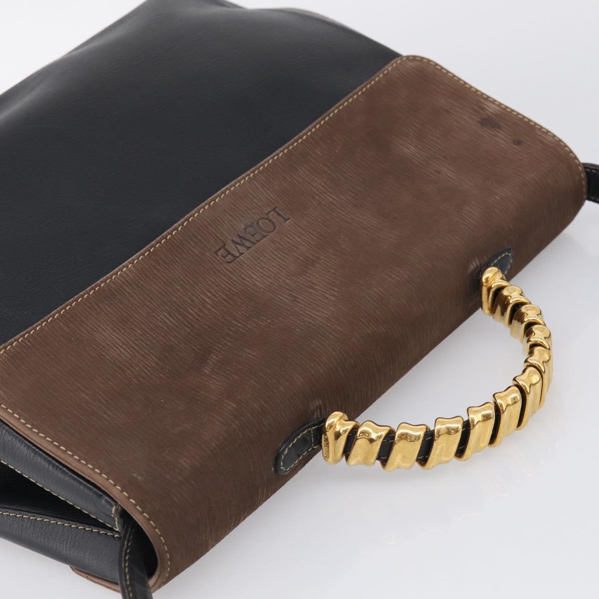 LOEWE Velazquez Hand Bag Leather 2way Black Gold Auth bs38072