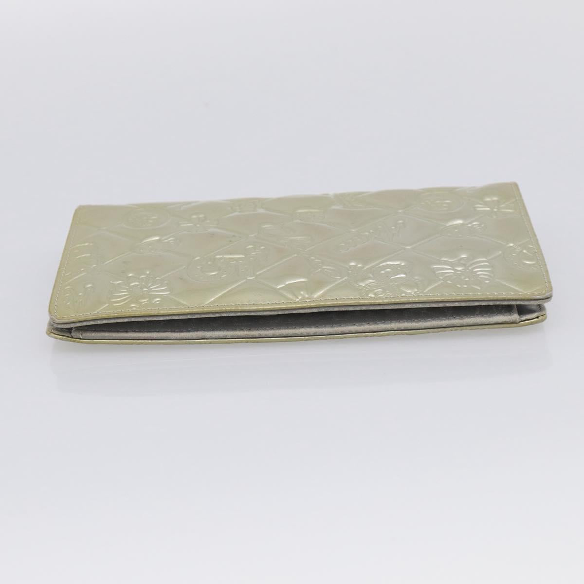 CHANEL Icon Line Long Wallet Leather Champagne Gold CC Auth bs38074
