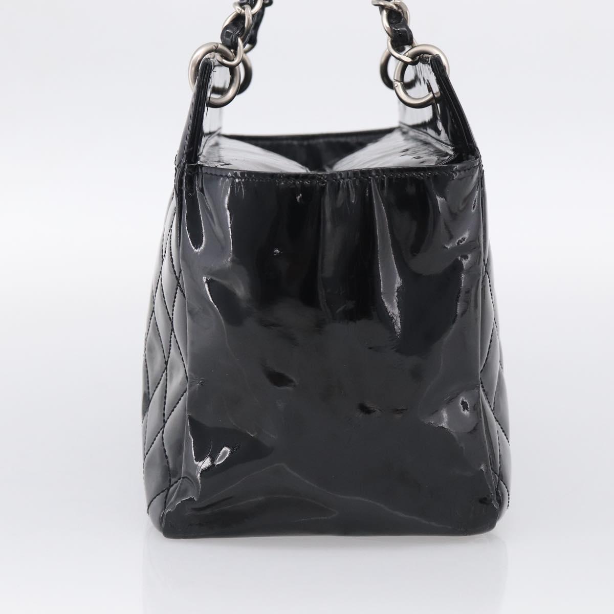 CHANEL Chain Matelasse Shoulder Bag Patent Leather Black Silver CC Auth bs38075