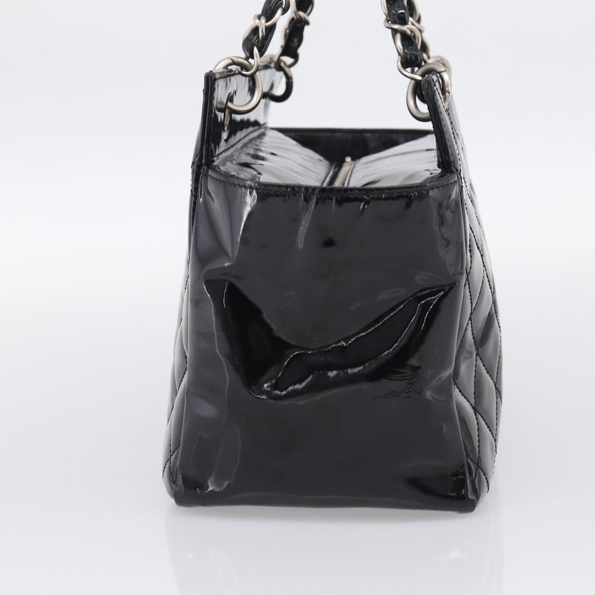 CHANEL Chain Matelasse Shoulder Bag Patent Leather Black Silver CC Auth bs38075