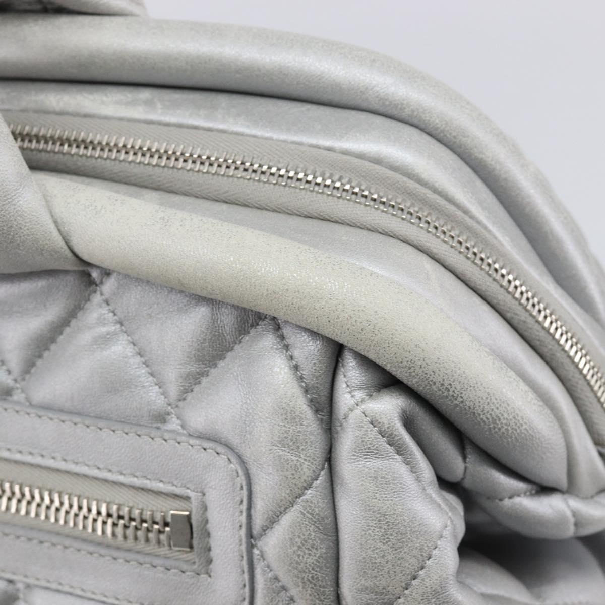 CHANEL Icon Line Cococoon Tote Bag Leather Silver CC Auth bs38077