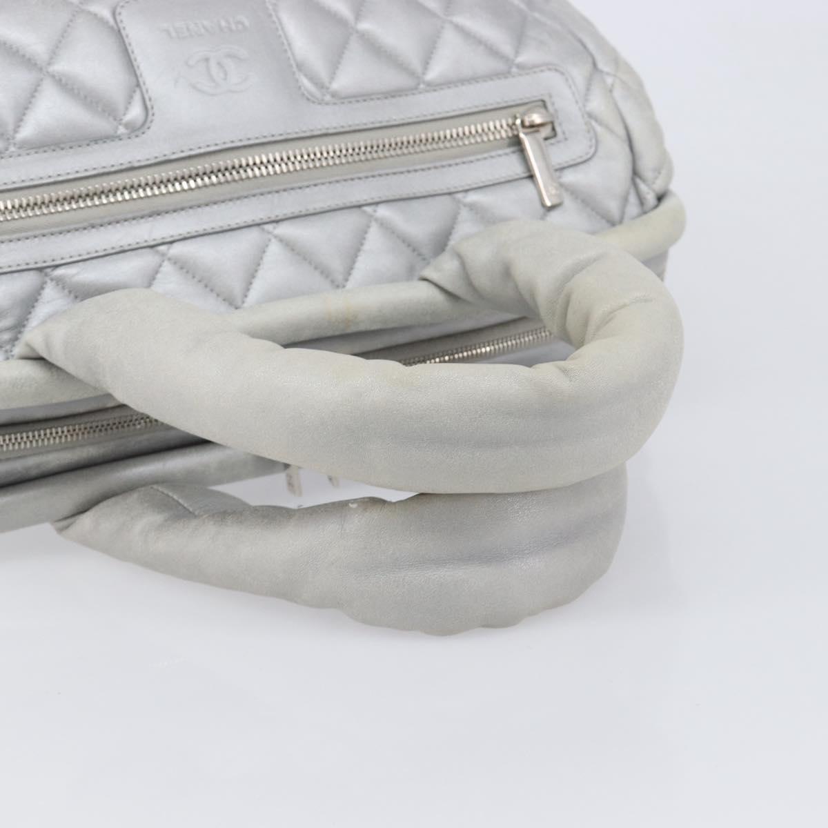 CHANEL Icon Line Cococoon Tote Bag Leather Silver CC Auth bs38077