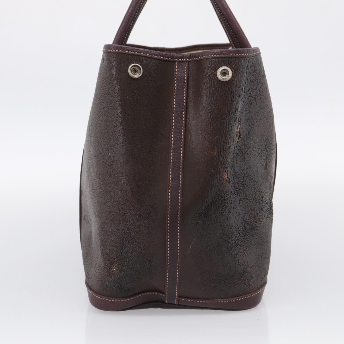 HERMES Amazonia Garden Party PM Hand Bag Leather Brown Silver Auth bs38084