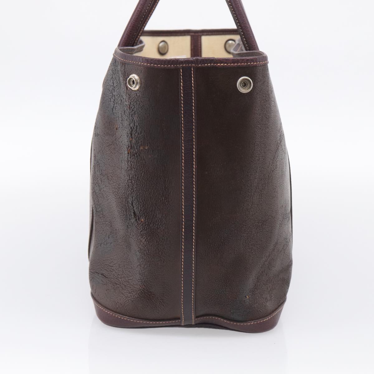 HERMES Amazonia Garden Party PM Hand Bag Leather Brown Silver Auth bs38084