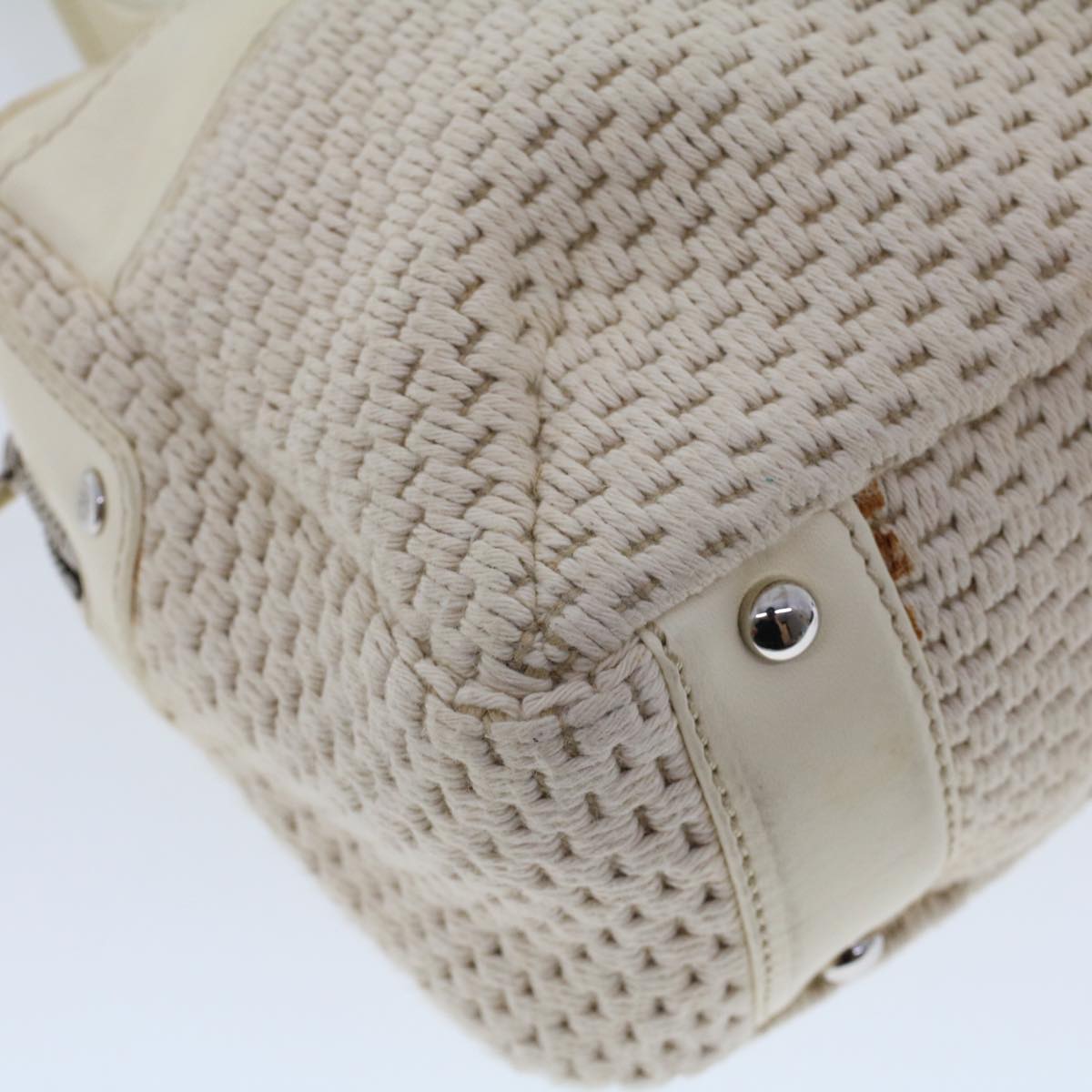 CHANEL Shoulder Bag Canvas Leather White CC Auth bs6137