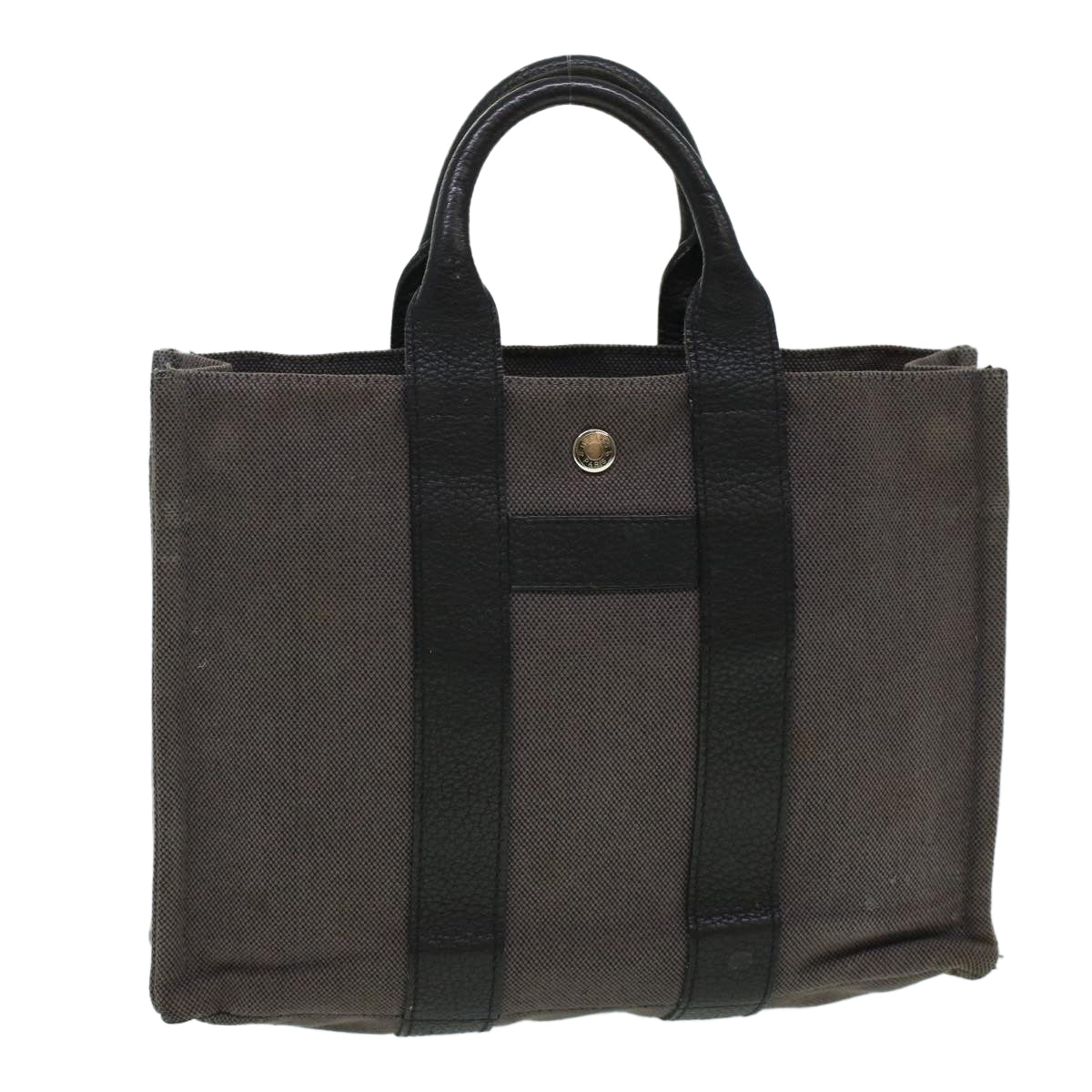 HERMES Sac Arne Hand Bag Canvas Leather Gray Auth bs6147