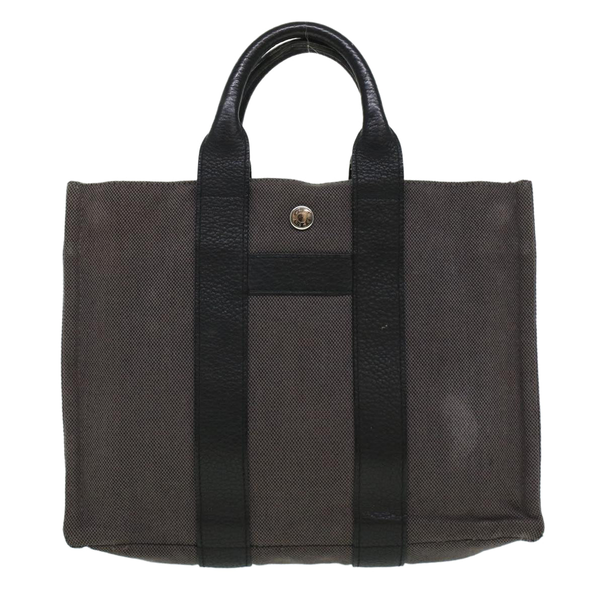 HERMES Sac Arne Hand Bag Canvas Leather Gray Auth bs6147
