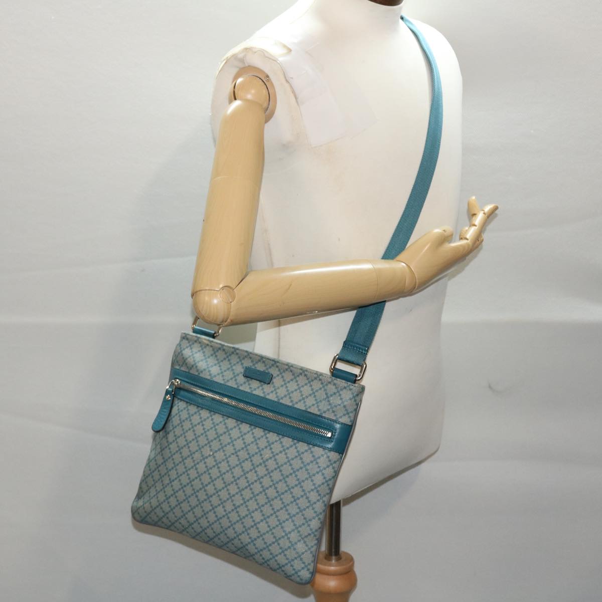 GUCCI Diamante Shoulder Bag PVC Leather Light Blue 295257 Auth bs7152