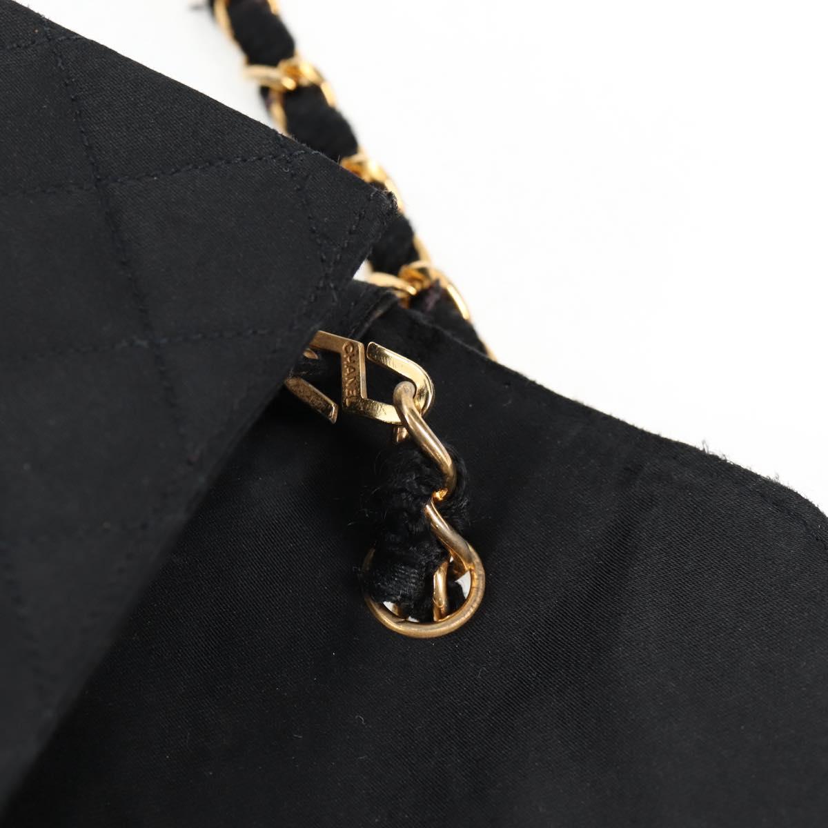 CHANEL Matelasse Chain Shoulder Bag Satin Black Gold CC Auth bs8554