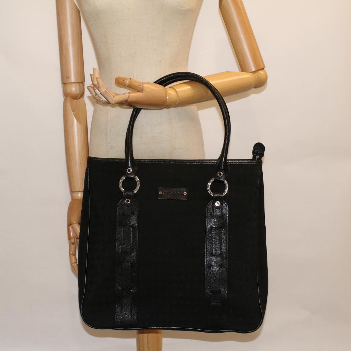 BVLGARI Tote Bag Canvas Black Auth bs8797
