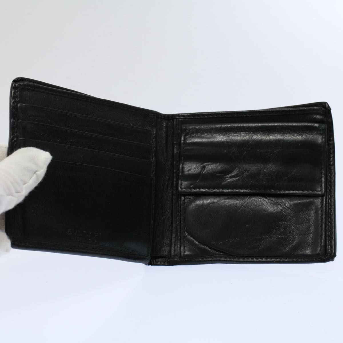 BVLGARI Wallet Leather 4 Set Black Beige Auth bs9872