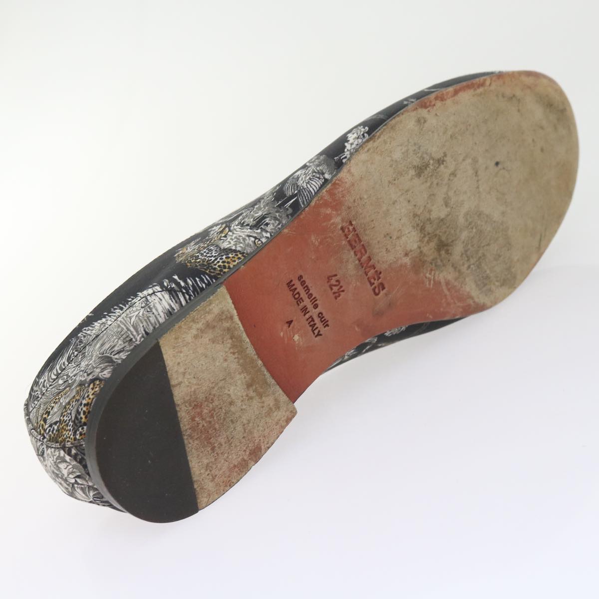 HERMES Jungle semelle cuir Shoes Canvas 42.5 Black White Brown Auth bs9909