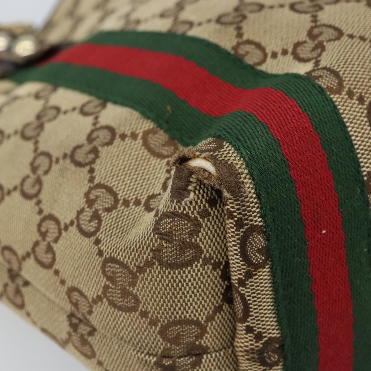 GUCCI GG Canvas Web Sherry Line Hand Bag Beige Gold 162898 Auth BSZ007