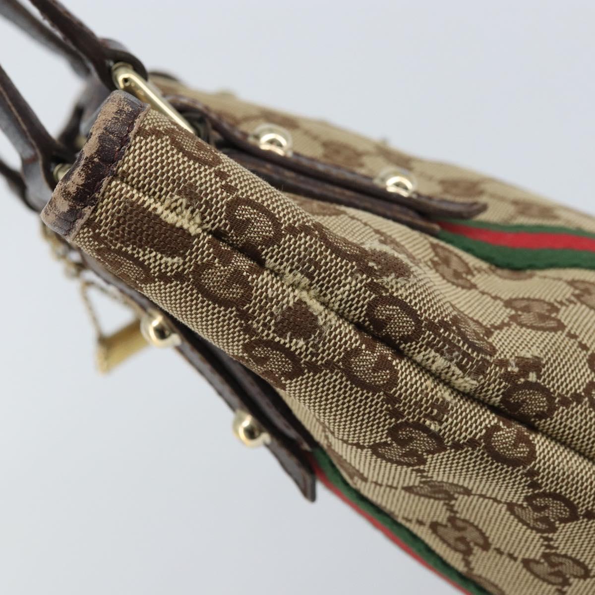 GUCCI GG Canvas Web Sherry Line Hand Bag Beige Gold 162898 Auth BSZ007