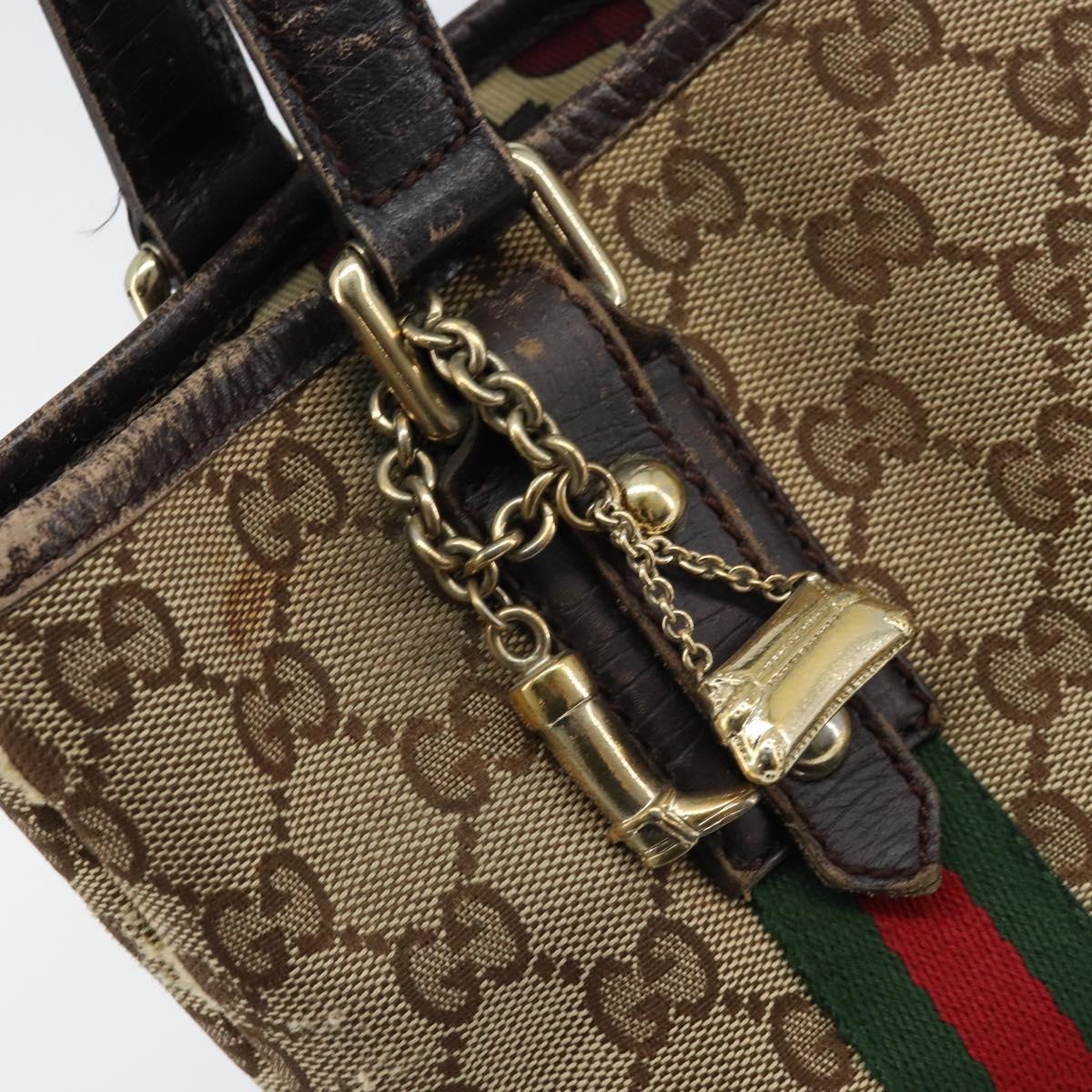GUCCI GG Canvas Web Sherry Line Hand Bag Beige Gold 162898 Auth BSZ007
