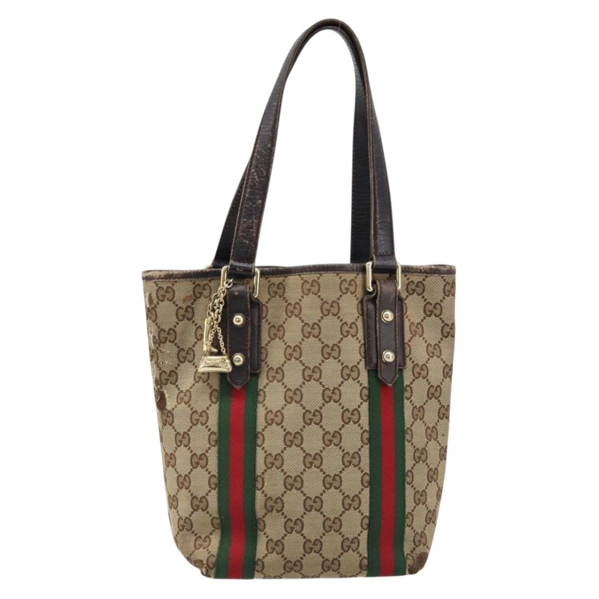 GUCCI GG Canvas Web Sherry Line Hand Bag Beige Gold 162898 Auth BSZ007