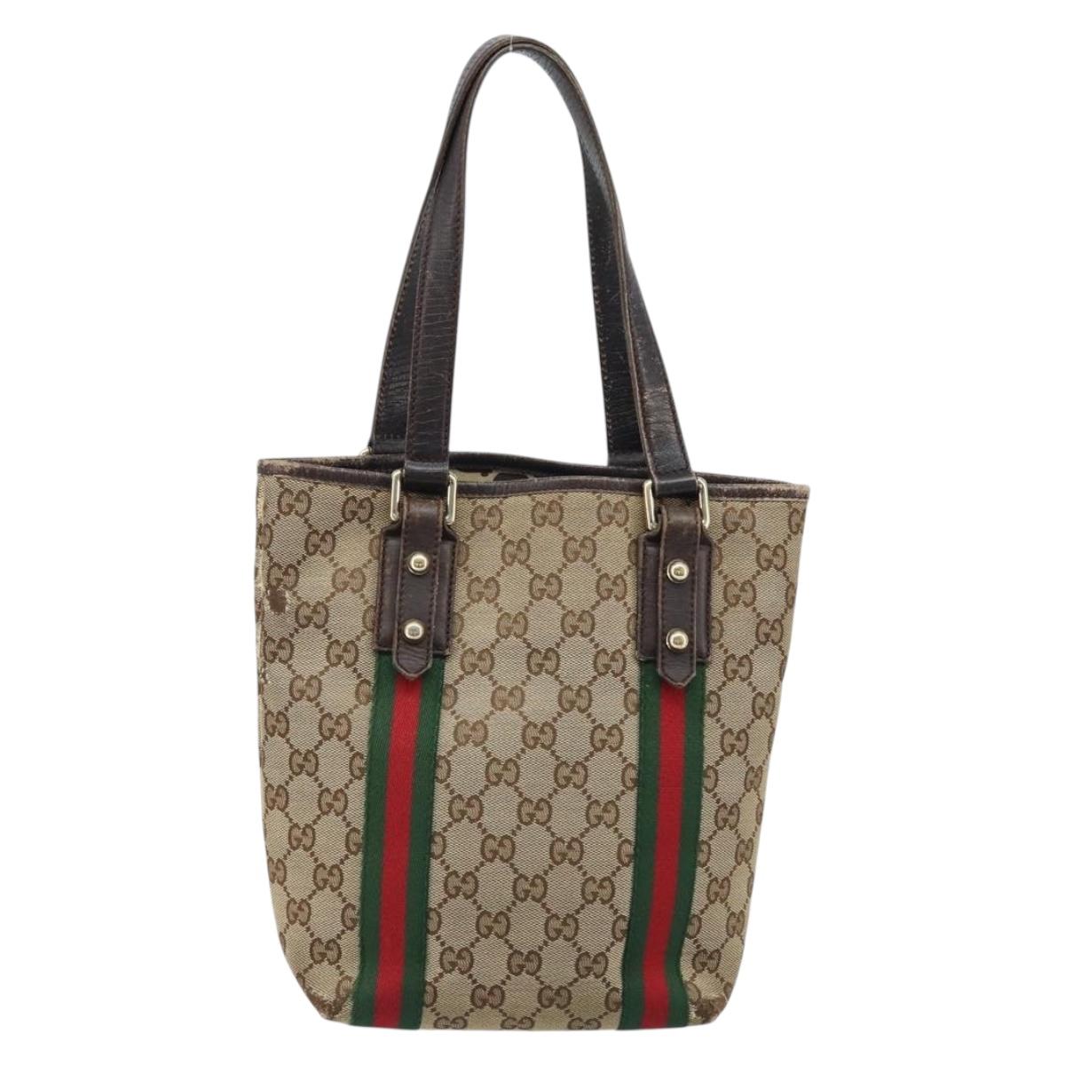 GUCCI GG Canvas Web Sherry Line Hand Bag Beige Gold 162898 Auth BSZ007