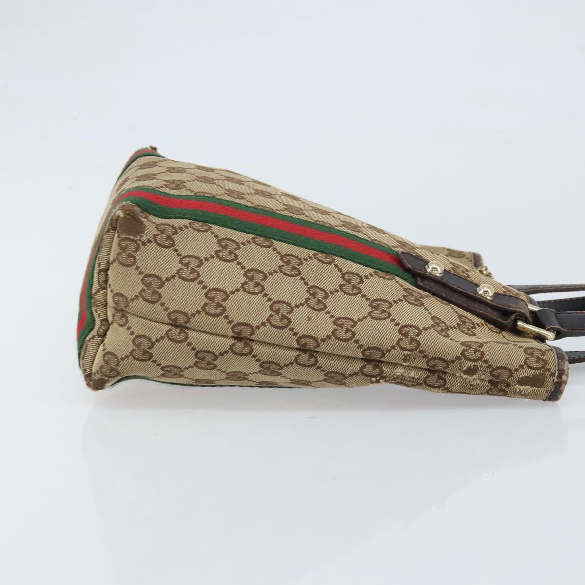GUCCI GG Canvas Web Sherry Line Hand Bag Beige Gold 162898 Auth BSZ007