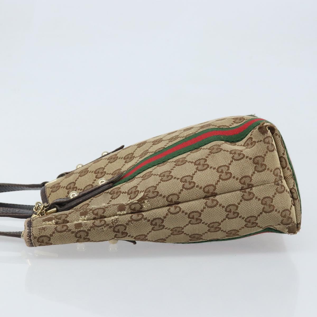 GUCCI GG Canvas Web Sherry Line Hand Bag Beige Gold 162898 Auth BSZ007