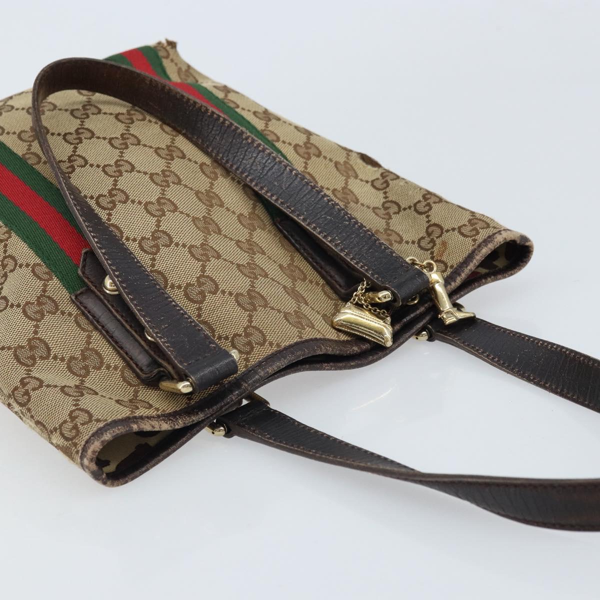 GUCCI GG Canvas Web Sherry Line Hand Bag Beige Gold 162898 Auth BSZ007