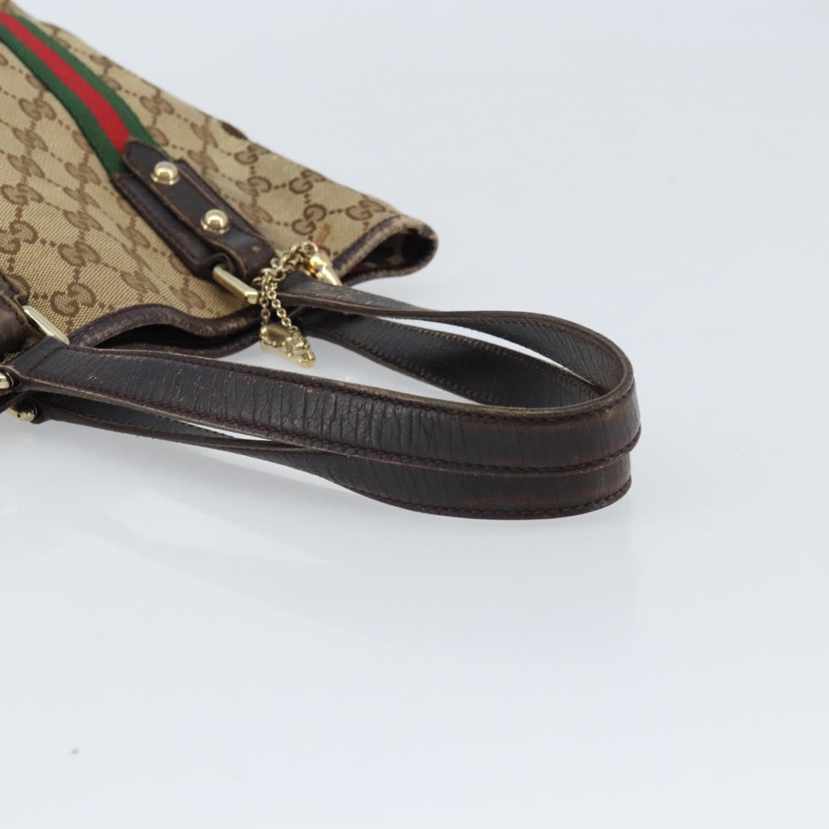 GUCCI GG Canvas Web Sherry Line Hand Bag Beige Gold 162898 Auth BSZ007