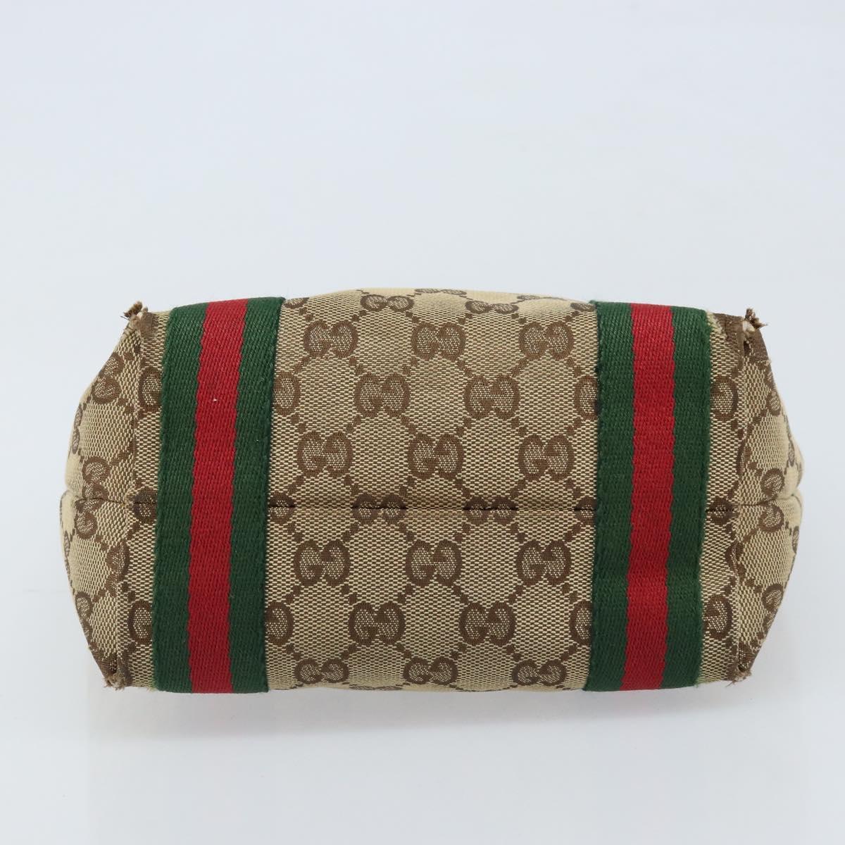 GUCCI GG Canvas Web Sherry Line Hand Bag Beige Gold 162898 Auth BSZ007