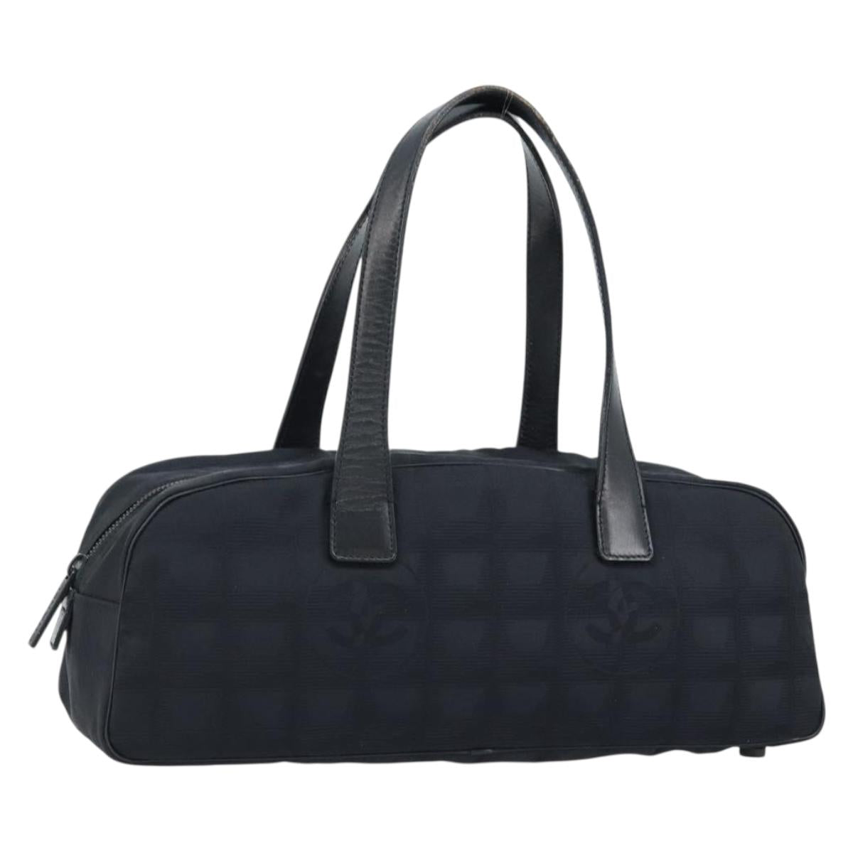 CHANEL New Travel Line Hand Bag Nylon Black Gold CC Auth BSZ008