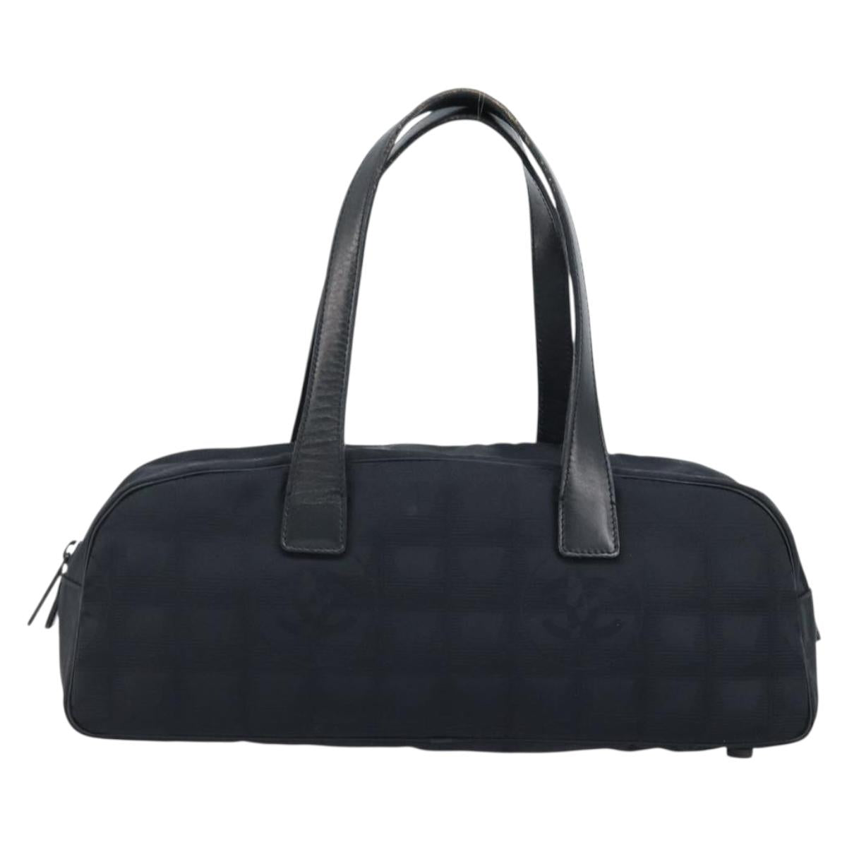 CHANEL New Travel Line Hand Bag Nylon Black Gold CC Auth BSZ008