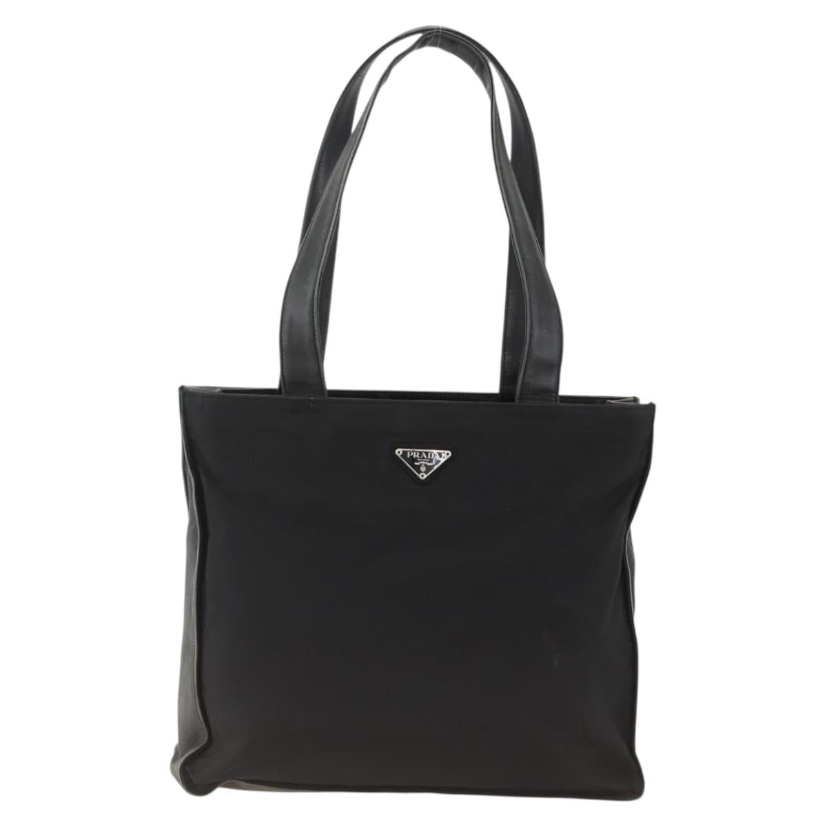 PRADA Tote Bag Nylon Black Silver Auth BSZ009