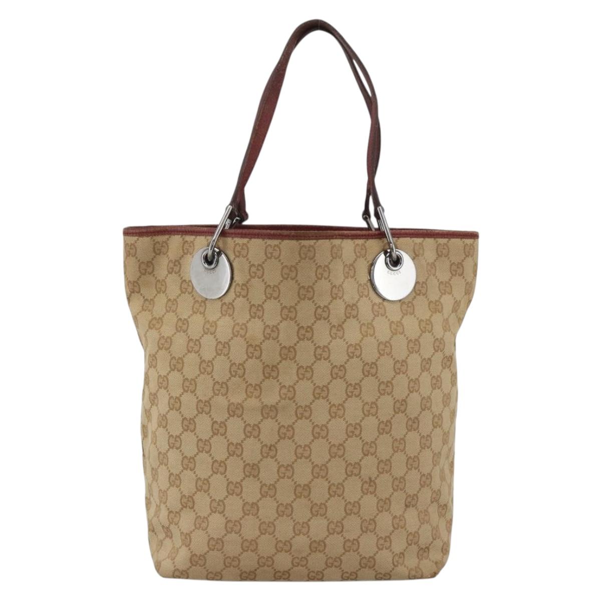 GUCCI GG Canvas Tote Bag Beige Silver 120836 Auth BSZ011