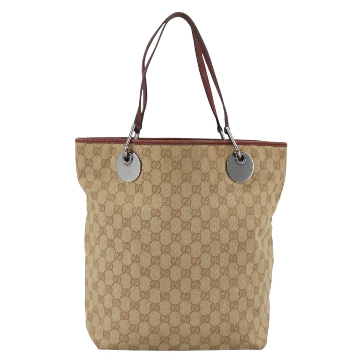 GUCCI GG Canvas Tote Bag Beige Silver 120836 Auth BSZ011