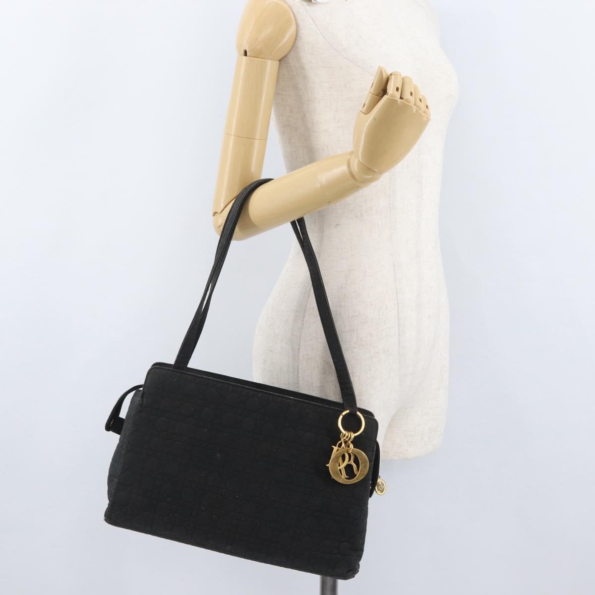 Christian Dior Lady Dior Shoulder Bag Nylon Black Gold Auth BSZ018