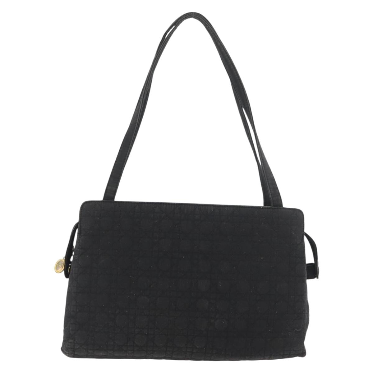 Christian Dior Lady Dior Shoulder Bag Nylon Black Gold Auth BSZ018