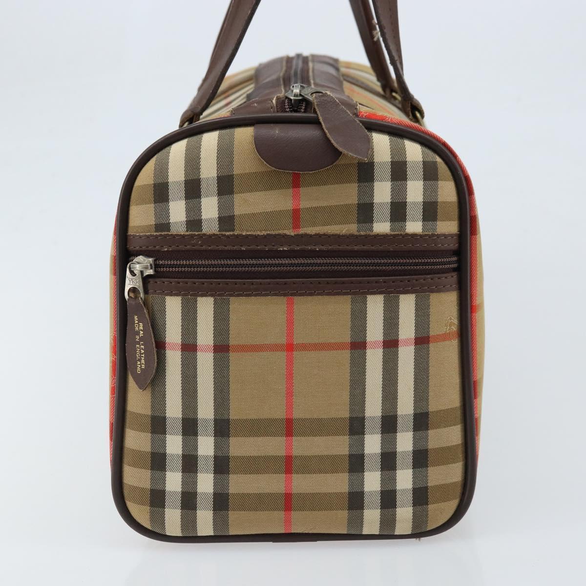 Burberrys Nova Check Boston Bag Canvas Beige Gold Auth BSZ021