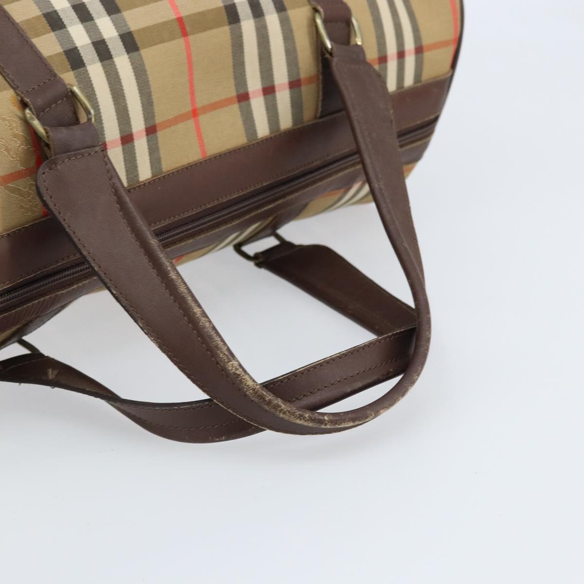 Burberrys Nova Check Boston Bag Canvas Beige Gold Auth BSZ021