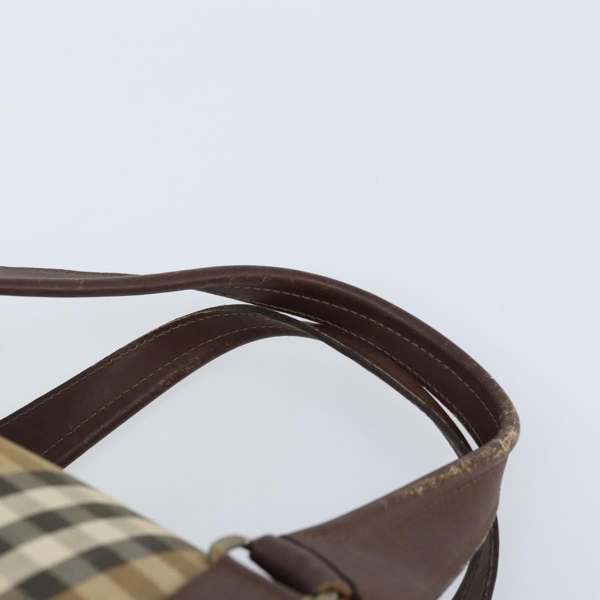Burberrys Nova Check Boston Bag Canvas Beige Gold Auth BSZ021
