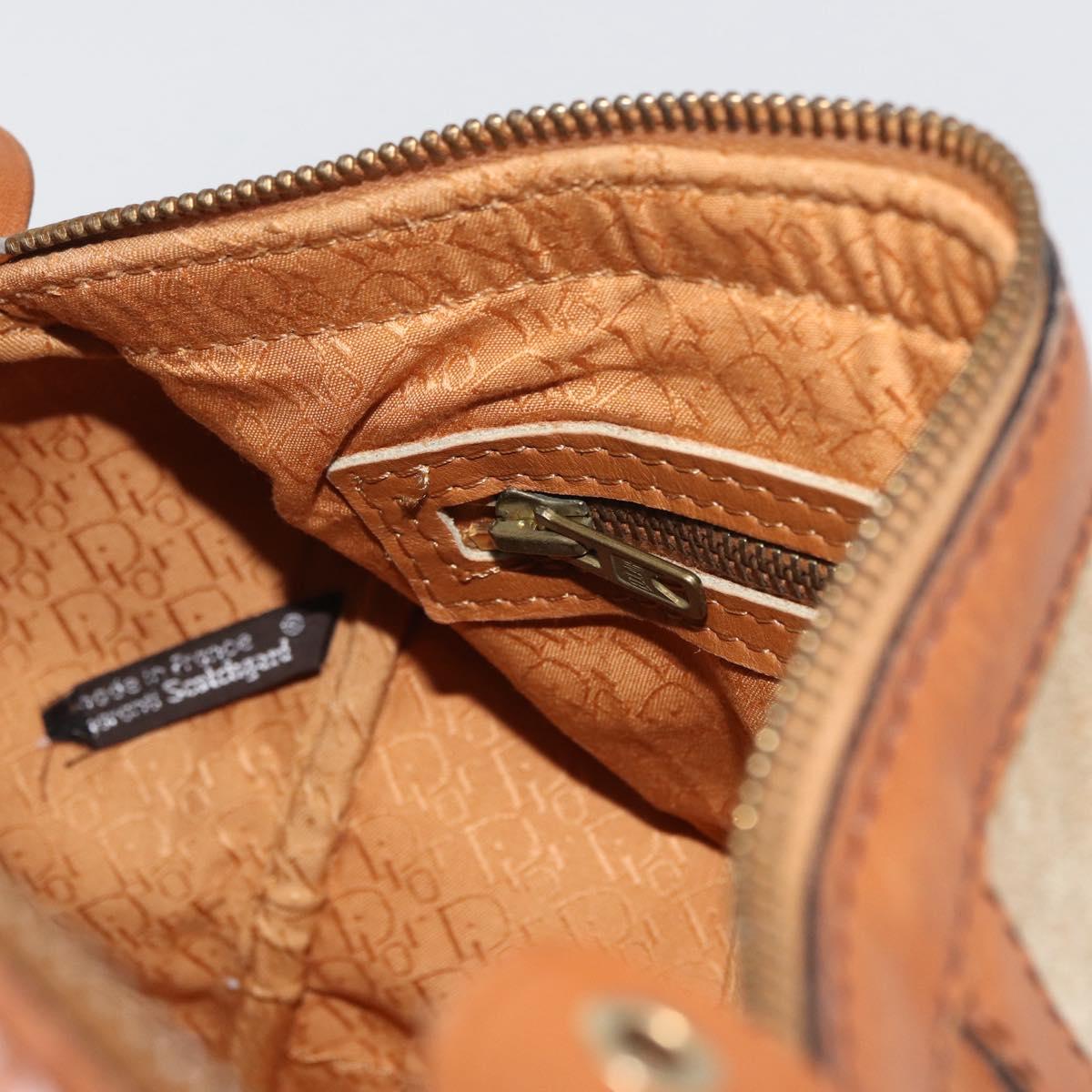 Christian Dior Hand Bag Suede Leather Brown Gold Auth BSZ024