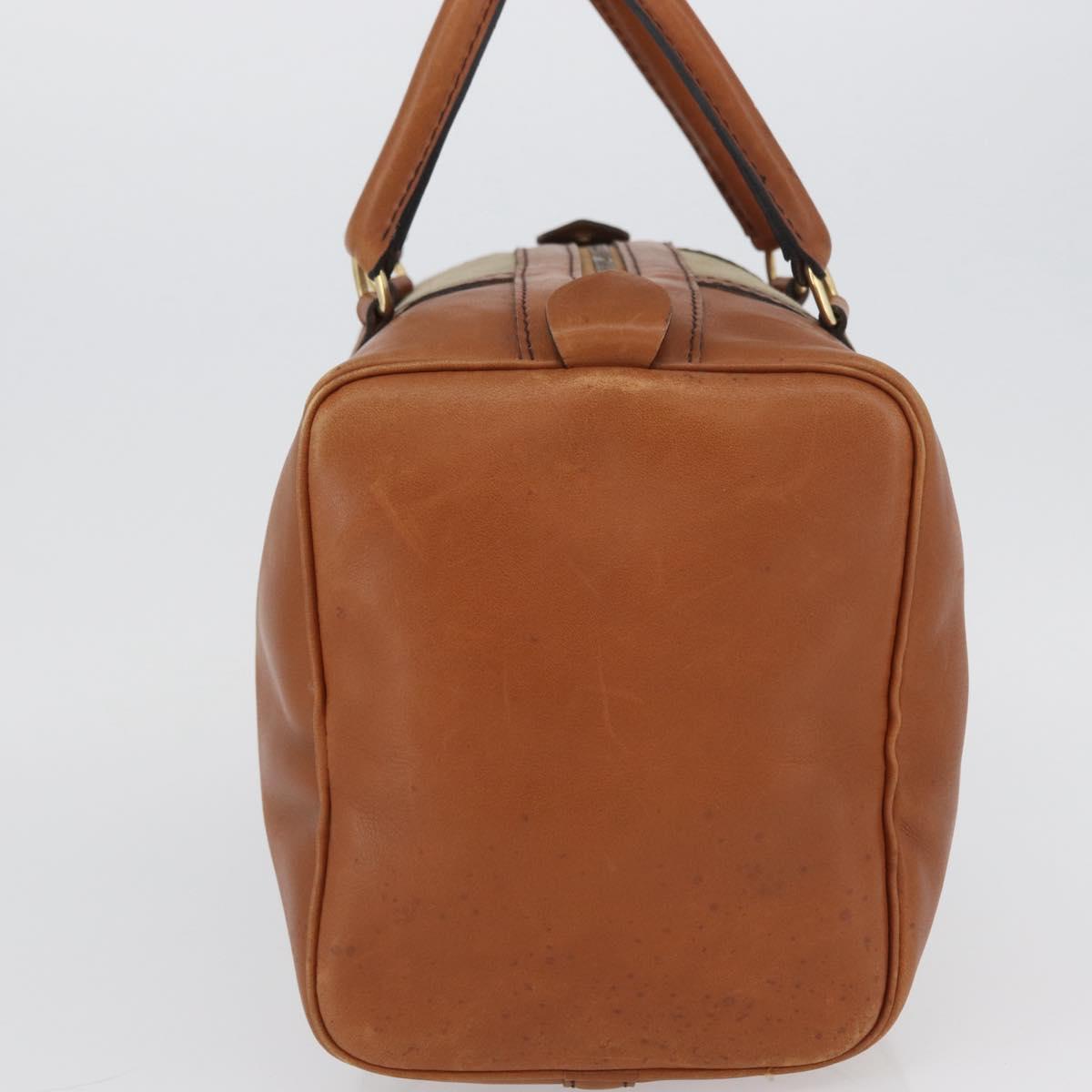 Christian Dior Hand Bag Suede Leather Brown Gold Auth BSZ024