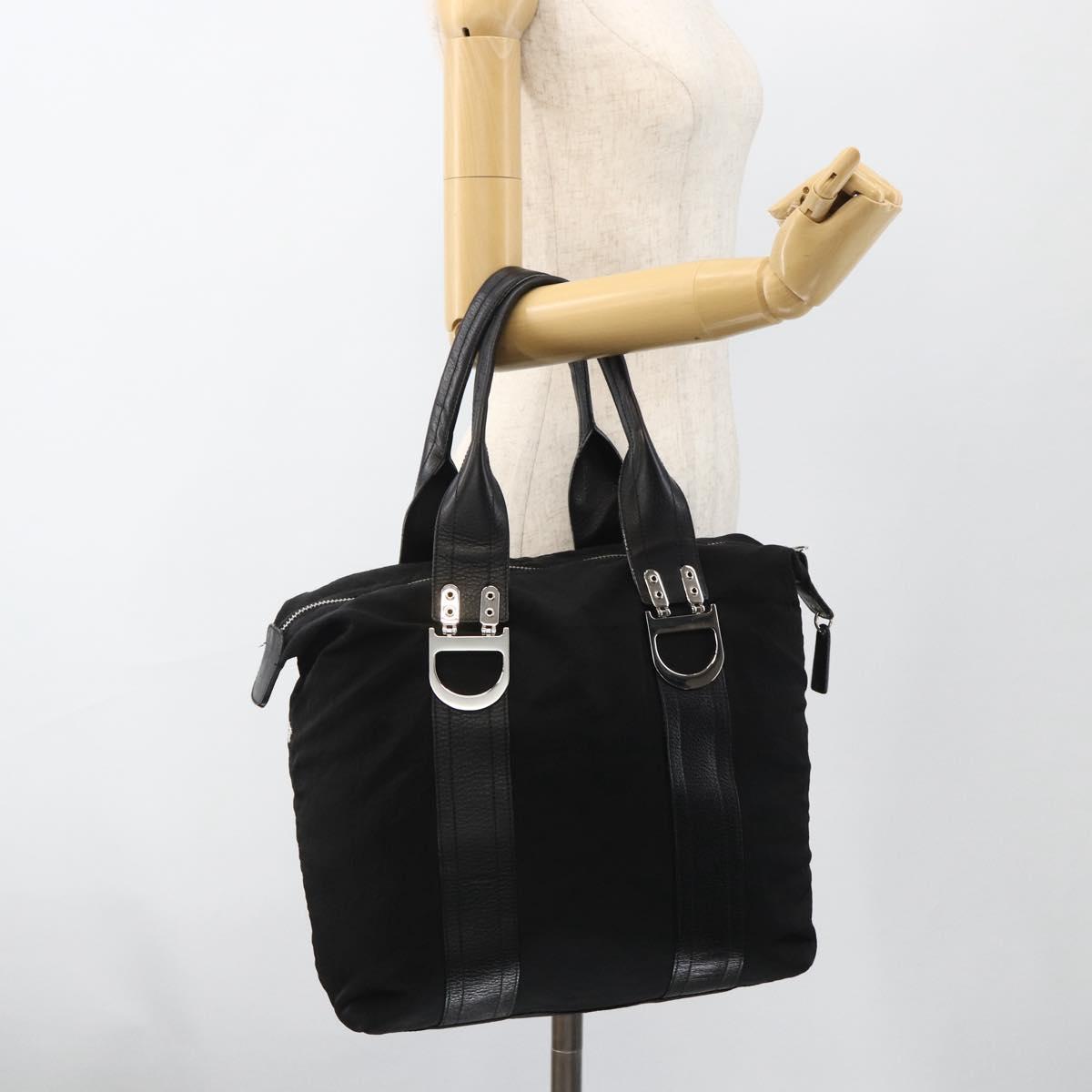 Christian Dior Tote Bag Nylon Black Silver Auth BSZ026V